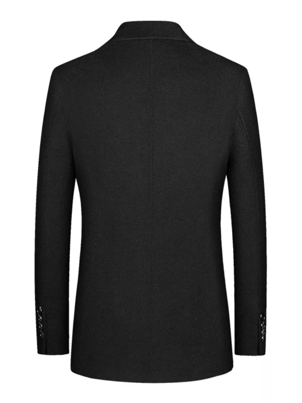 Classic fit black wool blazer with button detail on sleeves