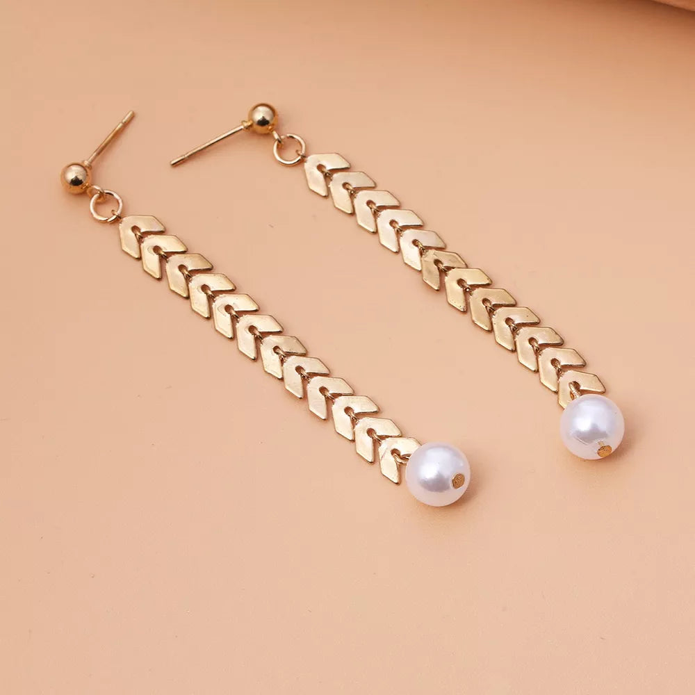 Wheat-spike 18k Gold-plated Faux Pearl Jewelry Set in Gold, alternate angle