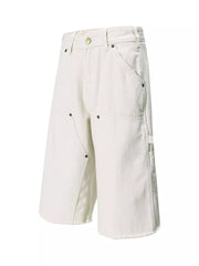 Relaxed fit utility capris in apricot with cargo pockets and frayed hem.