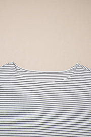 Stripe Contrasted Ruffle Trim Loose Long Sleeve Top in Stripe, editorial view