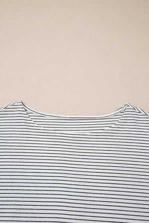 Stripe Contrasted Ruffle Trim Loose Long Sleeve Top in Stripe, editorial view