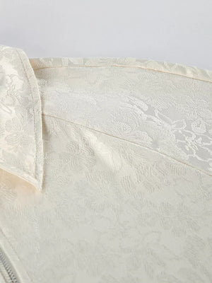 Jacquard Bomber Jacket With Drawstring Waist in Apricot, view 11