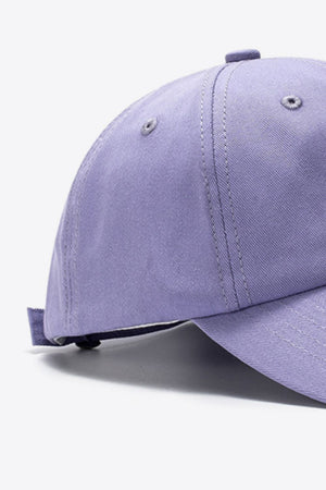 Purple cotton baseball cap with adjustable strap detail