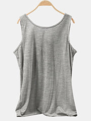 Gray scoop neck tank top with a relaxed fit.