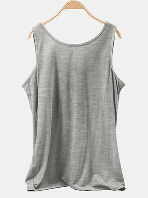 Gray scoop neck tank top with a relaxed fit.