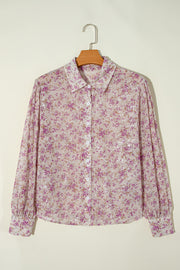 Dusty pink floral print relaxed fit blouse with sequin detail and button-down front.