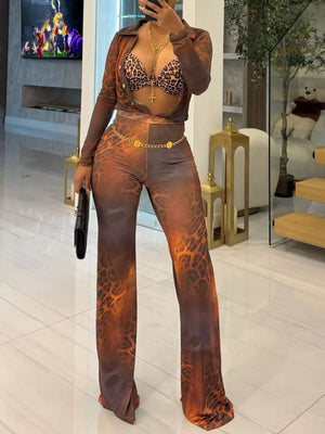 Printed Mesh Shirt And Pants Set in Sky Blue, close-up detail