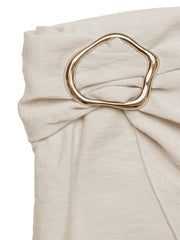 Cream mini skirt with knotted detail and gold buckle accent