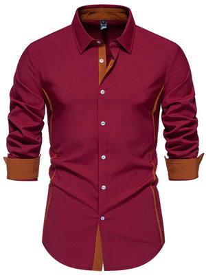 Wine Red button-down shirt with contrast trim and cuffs.