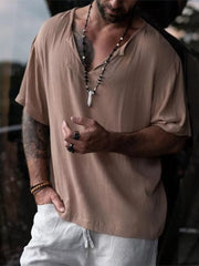 Men's Casual Loose Short Sleeve Shirt Plus Size in Black, front view