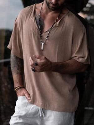 Men's Casual Loose Short Sleeve Shirt Plus Size in Black, front view