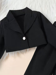 Toddler black cropped blazer with pearl button and matching pants