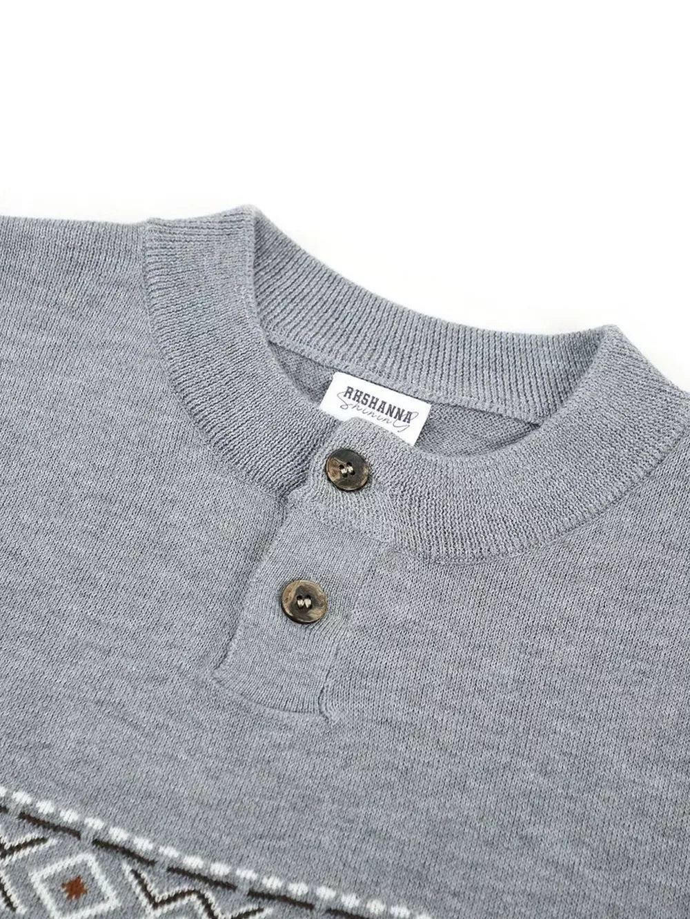 Men's Short Sleeve Henley Knit Top in Khaki, close-up detail