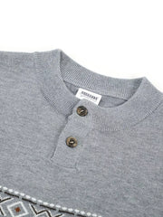 Men's Short Sleeve Henley Knit Top in Khaki, close-up detail