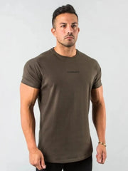 Athletic crew neck t-shirt in taupe with subtle logo detail