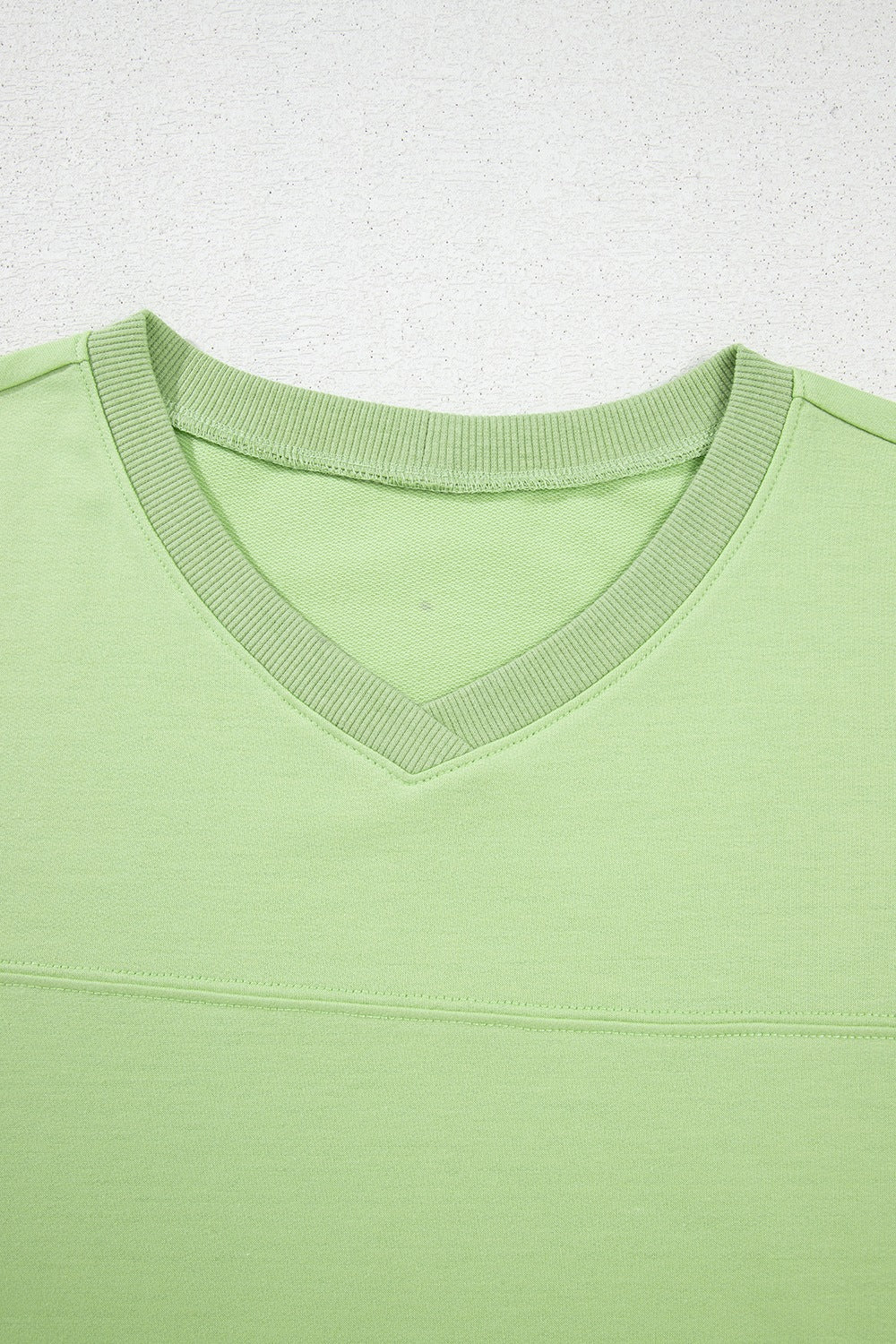 Lime cotton v-neck loungewear top with ribbed collar detail