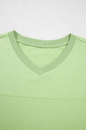 Lime cotton v-neck loungewear top with ribbed collar detail
