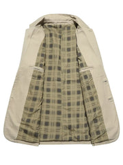 Light Khaki casual button-up blazer for men, cotton fabric, plaid lining