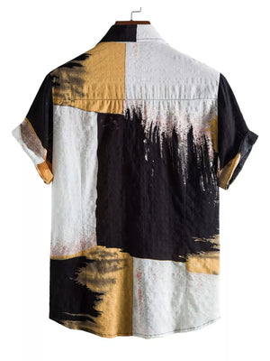 Men's Plus Size Color Block Button Up Shirt in Yellow, fabric detail