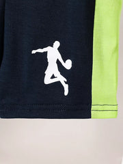Baby basketball tank set in navy with white graphic and lime green side panel.