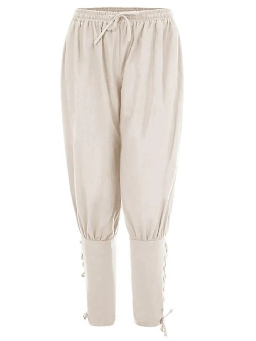 Beige drawstring trousers with lace-up hem detail