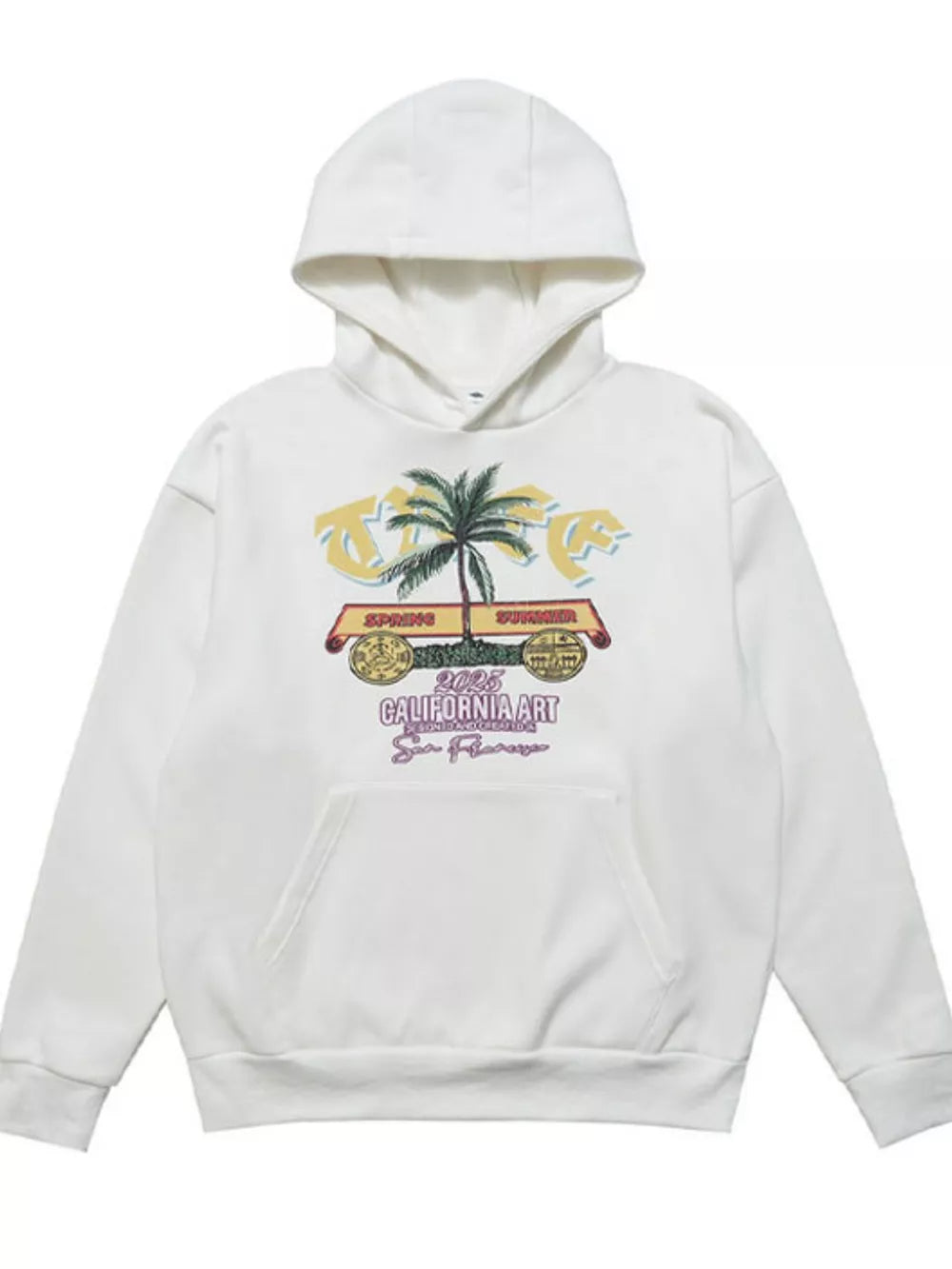 Men's Graphic Kangaroo Pocket Hoodie in White, model styling view
