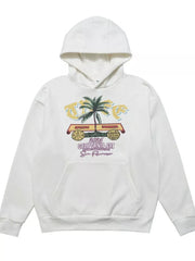 Men's Graphic Kangaroo Pocket Hoodie in White, model styling view