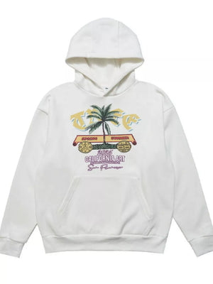 Men's Graphic Kangaroo Pocket Hoodie in White, model styling view