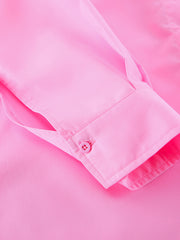 Pink cotton relaxed fit shirt with button cuff detail