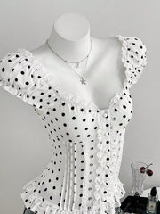 Polka Dot Lace Trim Cap Sleeve Blouse, side view