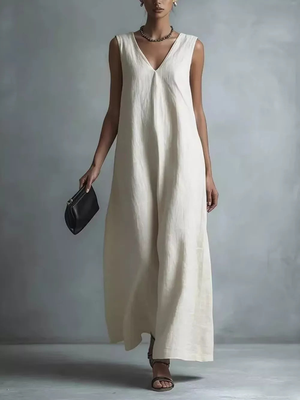 Full Size V-neck Sleeveless Maxi Dress, front view