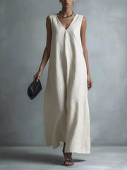 Full Size V-neck Sleeveless Maxi Dress, front view