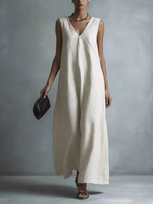 Full Size V-neck Sleeveless Maxi Dress, front view