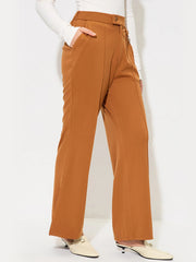 Seamed flare-leg tailored trousers in sherbet, with a buttoned waist and pockets.