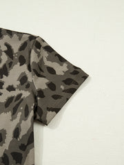 Grey camo print short sleeve t-shirt with crew neck detail