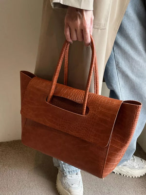 Crocodile-embossed Shoulder Bag in Brown, editorial view