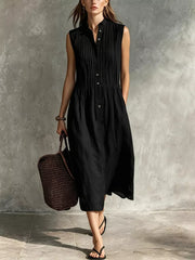 Sleeveless Button Front Midi Dress Plus Size, close-up detail