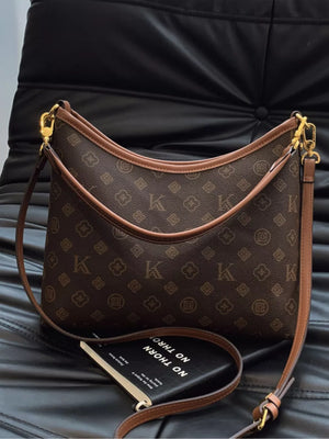 Monogram Pattern Shoulder Bag in Brown, close-up detail