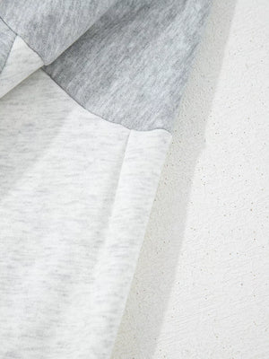 Half Zipper Collared Drop Shoulder Sweatshirt in Light Gray, fit detail