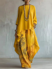 Asymmetrical Hem Top And Floral Pants Set, side view