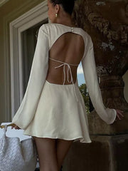 Elegant Backless Mini Dress With Long Sleeves