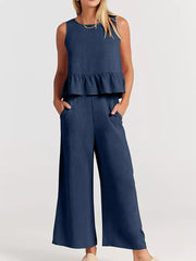 Ruffled Hem Sleeveless Top And Wide-leg Pants Set Plus Size