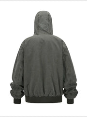 Washed canvas workwear hoodie jacket in Army Green with a ribbed hem and cuffs.