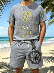 Men S Full Size Round Neck Tee And in Orange-red, fabric detail