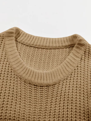 Ribbed Knit Round Neck Chunky Sweater in White, view 15