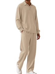 Men's Textured Long Sleeve Top And Pants Set, back view