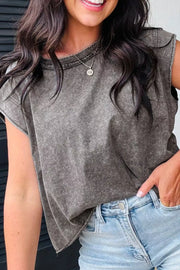 Relaxed mineral wash cotton tank top with a crew neck and raw hem.