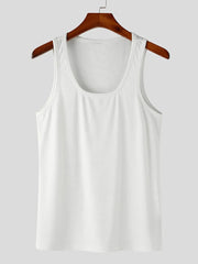 White ribbed tank top with square neckline.