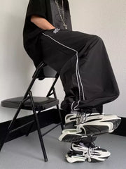 Men's Striped Wide Leg Pants in Black, back view