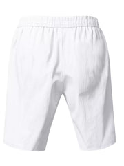 White chino shorts with elastic drawstring waist for comfortable everyday wear.